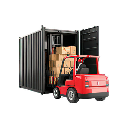 Forklift with boxes in cargo container isolated 3d render on white background no shadowの素材