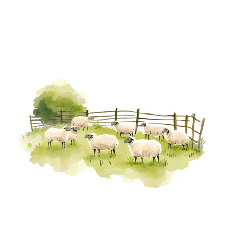 Sheep on a farm. Watercolor illustration isolated on white backgroundの素材