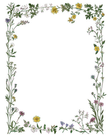 Frame of wildflowers and herbs. Hand drawn vector illustration.の素材