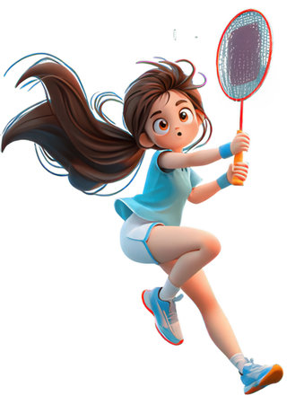 Illustration of a girl playing tennis isolated on a white backgroundの素材