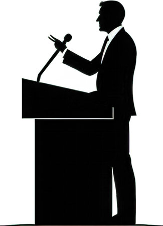 Silhouette of a businessman giving a speech on white background.の素材