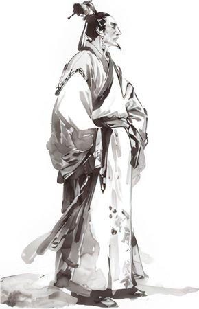An illustration of an old Japanese man in a kimono on a white background.の素材