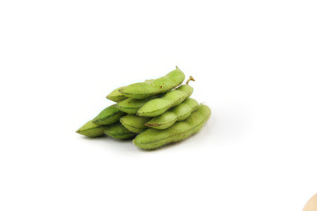 Green soybeans isolated on white background with clipping path. Edamameの素材