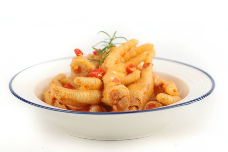 chicken fillet in tomato sauce isolated on a white background.の素材