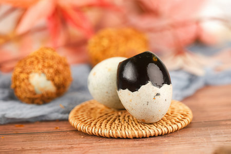 Easter eggs on a wooden background. Close up. Selective focus.の素材