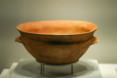 Ancient pottery on display in the Museum of Natural History, Istanbul, Turkeyの素材