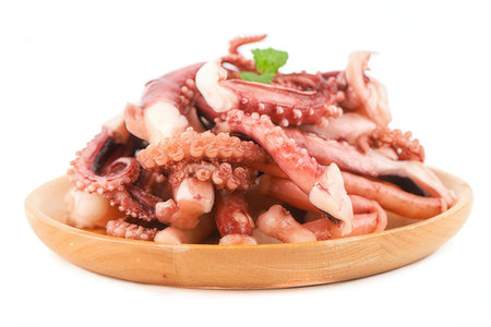Fresh octopus isolated on white background. Raw octopus seafood.の素材