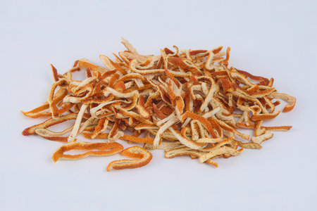 Dried orange peel on white background. Dried orange peel.の素材