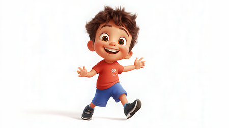 3d Render of Little Boy running on white background with clipping pathの素材