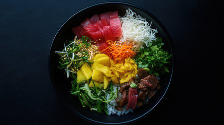 japanese food, rice bowl with beef and mangoの素材
