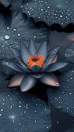 Beautiful water lily with dew drops on the surface.の素材