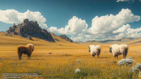 Sheep grazing in the steppe.の素材