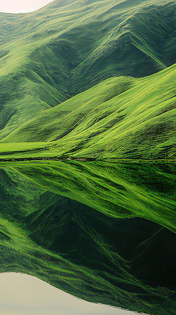 Reflection of the mountains in the lake. Beautiful natural background.の素材
