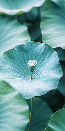 Green lotus leaf with white lotus flower in the pond.の素材