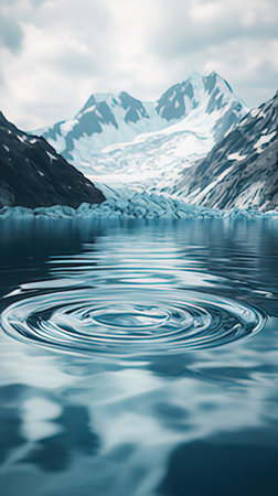 Ripples in the water with mountains in the background. 3d renderingの素材
