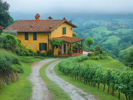 Lonely house in the vineyard in Tuscany, Italyの素材
