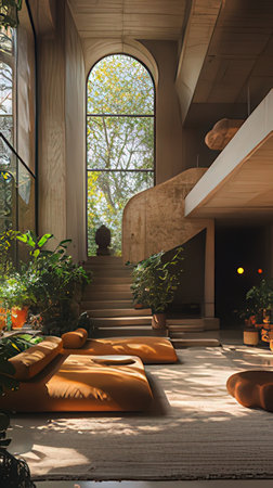 Interior design of a modern house. 3D render. Interior design.の素材