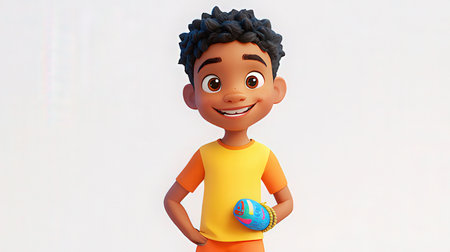 3D Render of Little African American boy with globe in his handの素材