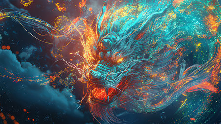 3D rendering of abstract fractal background for creative design looks like dragonの素材