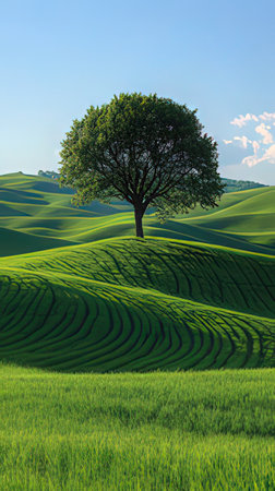 Tuscany landscape with a lonely tree in the foregroundの素材