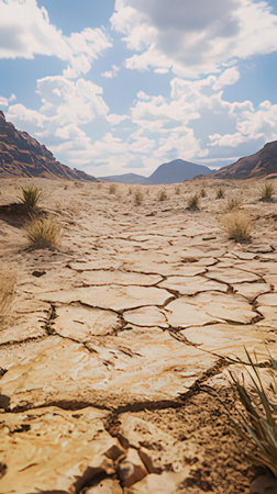 Desert landscape with dry and cracked ground, Namibia, Africaの素材