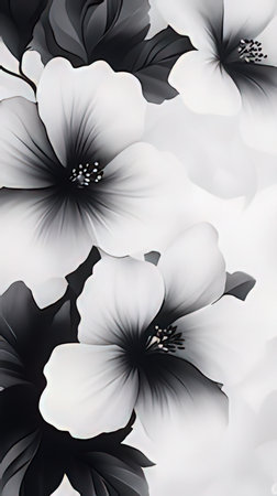 Abstract background with black and white flowers. Vector illustration for your design.の素材