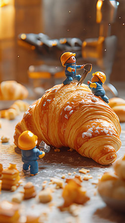 Miniature people making a croissant for Christmas, bakery conceptの素材