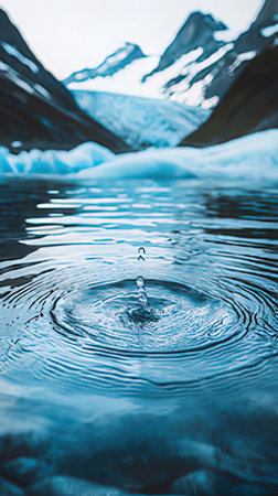 Water drop falling into water in Glacier Lagoon, Iceland, Europeの素材