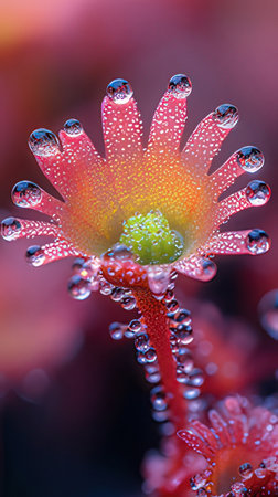 Macro of a flower with dew drops on its petalsの素材