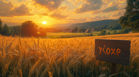 Sunset in the wheat fieldの素材