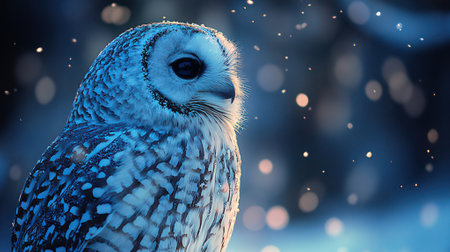 Beautiful owl in winter forest at night. Wildlife scene from nature.の素材