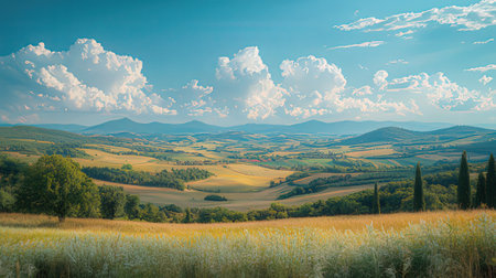 Beautiful summer landscape in Tuscany, Italy. Retro styleの素材