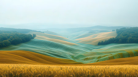 Tuscany landscape. Sunrise over the field. 3D renderingの素材
