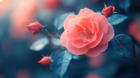 Beautiful pink rose in the garden. Filtered image processed vintage effect.の素材