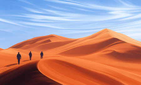 People walking on sand dunes in the desert. 3D renderingの素材