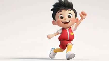 3D Render of a Kid Running in a White Background with Clipping Pathの素材
