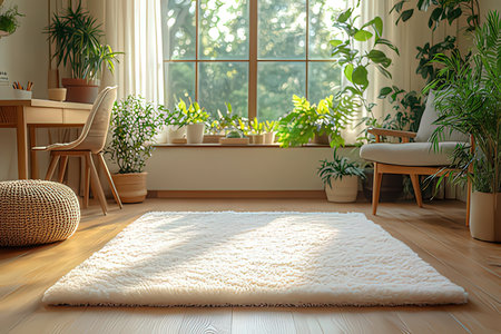 Interior of living room with furniture and plants. 3d renderの素材