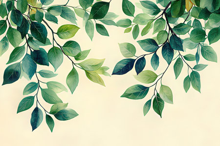 Vintage background with green leaves. Vector illustration for your design.の素材