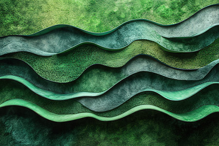 abstract background with green and blue waves. 3d render illustrationの素材