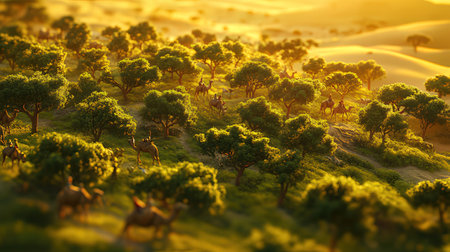 Caravan of camels in the Sahara desert at sunset, Moroccoの素材