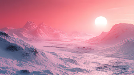 Fantasy alien planet. Mountain and sunset. 3D illustration.の素材