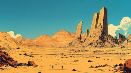 Fantasy alien planet. Mountain and sky. 3D illustration.のeditorial素材