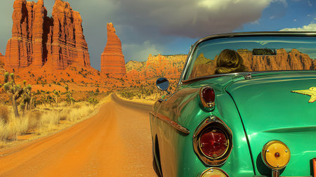 Classic car in Monument Valley, Arizona, United States of America.の素材