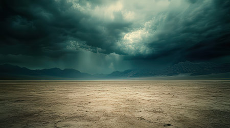 Dramatic stormy sky over desert landscape. 3D Renderingの素材