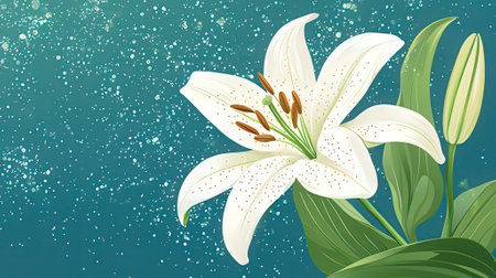 White lily flower on a blue background. Vector illustration EPS 10の素材