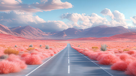 Road in the desert. 3d rendering. Computer digital drawing.の素材