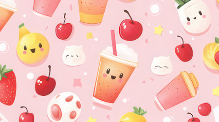 Seamless pattern with smoothie kawaii characters. Vector illustrationの素材