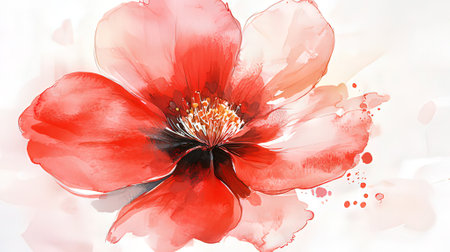 Watercolor painting of a red flower on a white background, abstract illustrationの素材