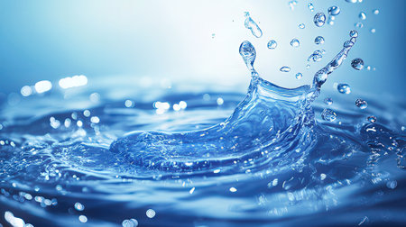 water splash macro close up on blue background with ripples and wavesの素材