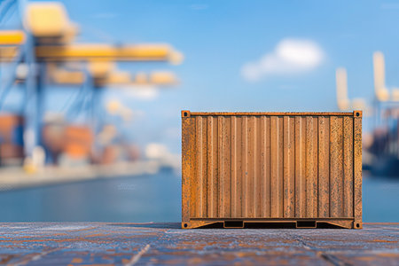 Container Cargo freight ship with working crane bridge background in shipyard for Logistic Import Export background.の素材